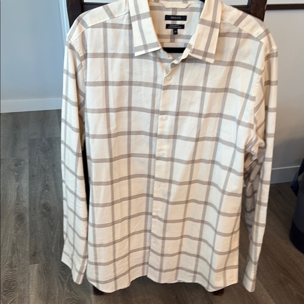 RW&Co Cream and taupe window pane, Casual Down Shirt